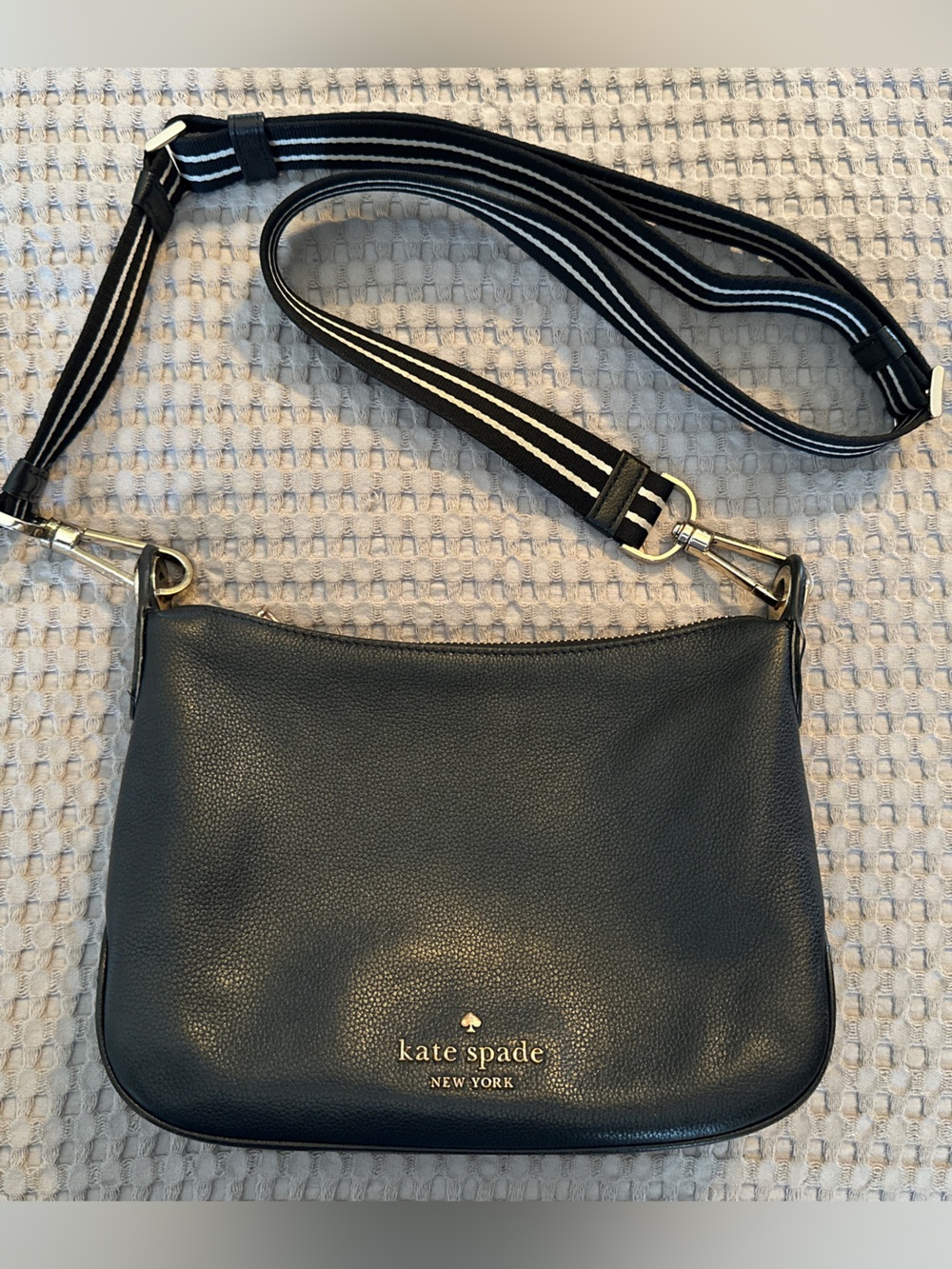kate spade Emma Black Pebbled Leather Logo Crossbody